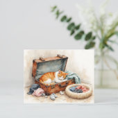 Grappige adreswijziging van oranje kat briefkaart (Staand voorkant)