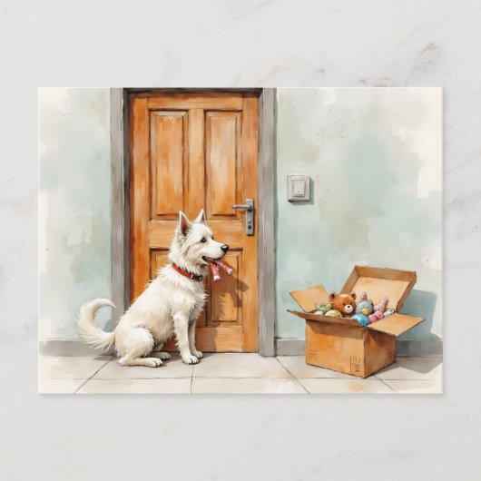 Grappige adreswijziging van witte hond briefkaart (Voorkant)