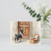 Grappige adreswijziging van zwarte en witte hond briefkaart (Staand voorkant)