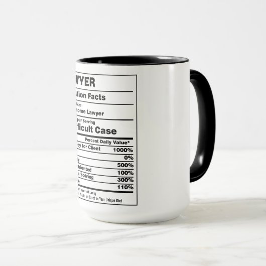 Grappige advocaat voeding feiten mok (Voorkant rechts)