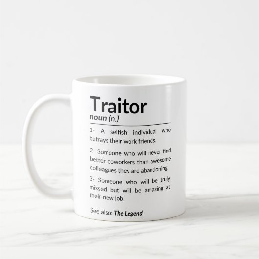 Grappige afscheidsmedewerker, collega die baan ver koffiemok (Links)