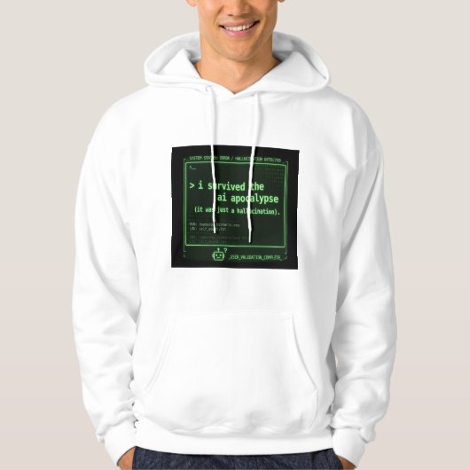 Grappige AI Apocalyps Overlevende Hallucinatie Tec Hoodie (Voorkant)