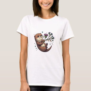 Grappige AI Gegenereerde Otter en Distel T-shirt