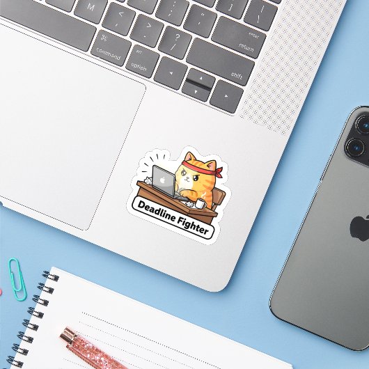 Grappige AI-katmeme – “Wacht even, ik vraag het mi Sticker (Laptop met iPhone)