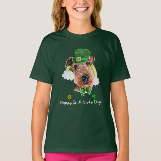 Grappige Airedale Terrier Gouden St. Patricks Dag T-shirt (Voorkant)