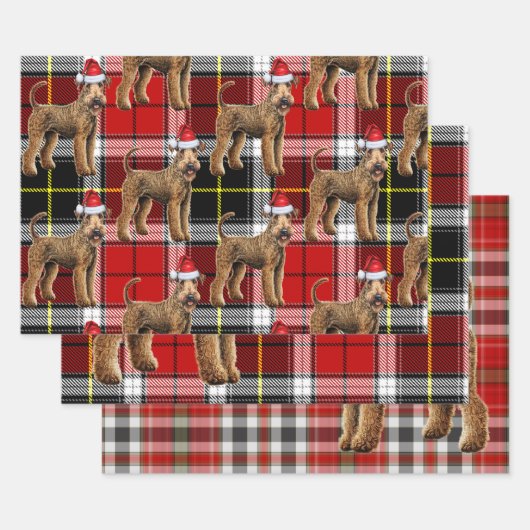 Grappige Airedale Terrier Kersthond Vakantie Plaid Inpakpapier Vel (Set)