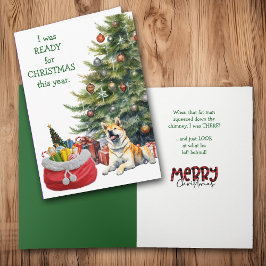 Grappige Akita hond klaar voor kerst Feestdagen Kaart