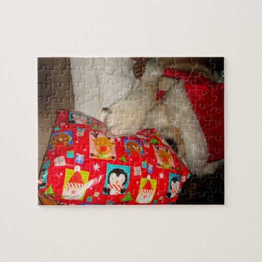 grappige akita met santa hat leuke kersthond legpuzzel (Horizontaal)