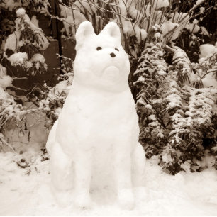 grappige akita snowman schilderachtig sneeuwscène  feestdagen kaart