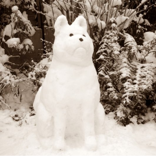 grappige akita snowman schilderachtig sneeuwscène feestdagen kaart