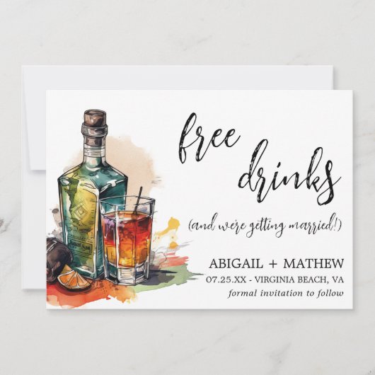 Grappige Alcohol Drank Cocktail Trendy Foto Huweli Save The Date (Voorkant)