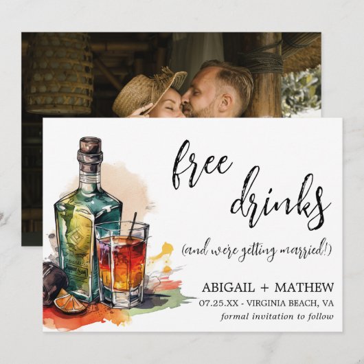 Grappige Alcoholische Drank Cocktail Trendy Foto B Save The Date (Voorkant / Achterkant)