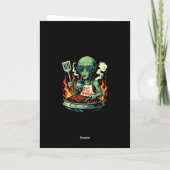 Grappige Alien BBQ Illustratie Retro Science-Ficti Kaart (Achterkant)