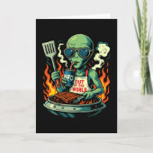 Grappige Alien BBQ Illustratie Retro Science-Ficti Kaart (Voorkant)