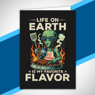 Grappige Alien BBQ Illustratie Retro Science-Ficti Kaart