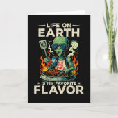 Grappige Alien BBQ Illustratie Retro Science-Ficti Kaart (Voorkant)