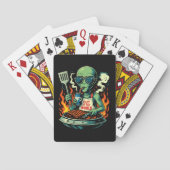 Grappige Alien BBQ Illustratie Retro Science-Ficti Pokerkaarten (Achterkant)