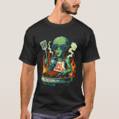 Grappige Alien BBQ Illustratie Retro Science-Ficti T-shirt (Voorkant)