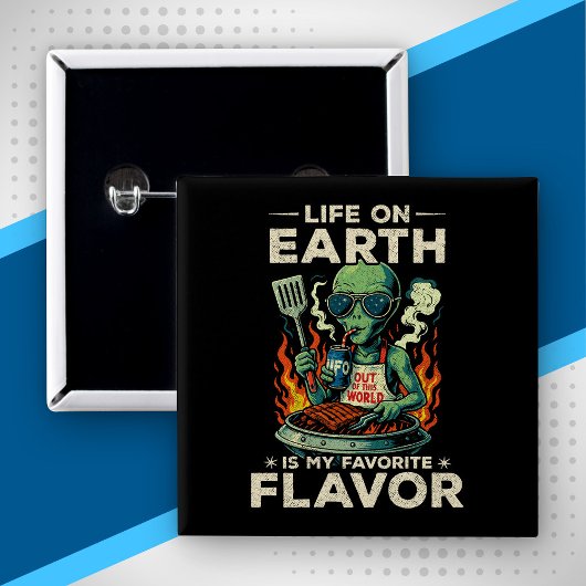 Grappige Alien BBQ Illustratie Retro Science-Ficti Vierkante Button 5,1 Cm