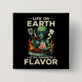 Grappige Alien BBQ Illustratie Retro Science-Ficti Vierkante Button 5,1 Cm (Voorkant)