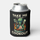 Grappige Alien BBQ Picknick Retro UFO Ruimte Grill Blikjeskoeler (Blikje Voorkant)