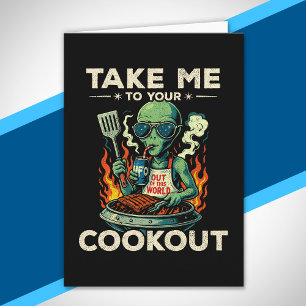 Grappige Alien BBQ Picknick Retro UFO Ruimte Grill Kaart