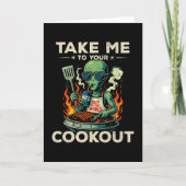 Grappige Alien BBQ Picknick Retro UFO Ruimte Grill Kaart (Voorkant)