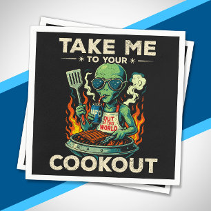 Grappige Alien BBQ Picknick Retro UFO Ruimte Grill Servet