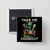 Grappige Alien BBQ Picknick Retro UFO Ruimte Grill Vierkante Button 5,1 Cm (Voorkant /achterkant)