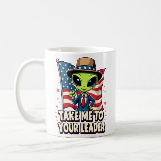 Grappige Alien Breng me naar je leider USA Patriot Koffiemok (Links)