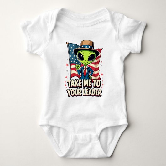 Grappige Alien Breng me naar je leider USA Patriot Romper (Voorkant)
