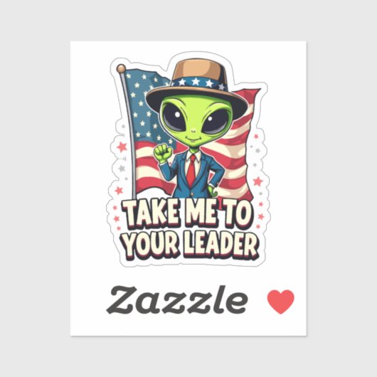 Grappige Alien Breng me naar je leider USA Patriot Sticker (Vel)