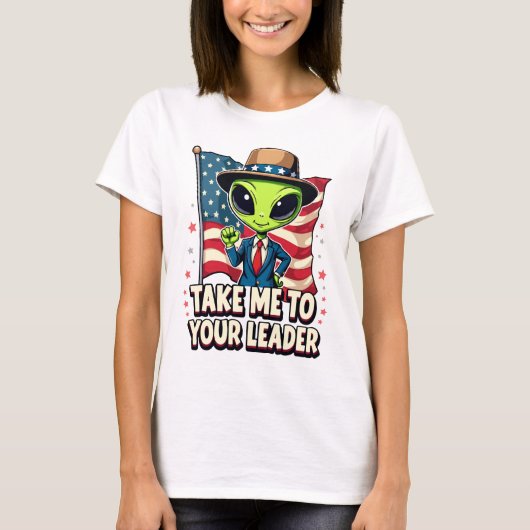 Grappige Alien Breng me naar je leider USA Patriot T-shirt (Voorkant)