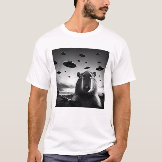Grappige Alien Capybara UFO met Capybara Selfie T-shirt (Voorkant)