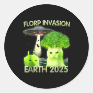 Grappige Alien Cat Meme Florp Invasion Earth 2025 Ronde Sticker