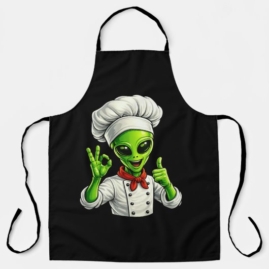Grappige Alien Chef Design Cute Ruimte Kok Met Che Schort (Voorkant)