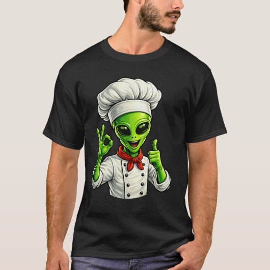 Grappige Alien Chef Ontwerp Cute Ruimte Kok Met Ch T-shirt (Voorkant)
