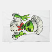 Grappige Alien Chef Ontwerp Cute Ruimte Kok Met Ch Theedoek (Horizontaal)