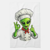 Grappige Alien Chef Ontwerp Cute Ruimte Kok Met Ch Theedoek (Verticaal)