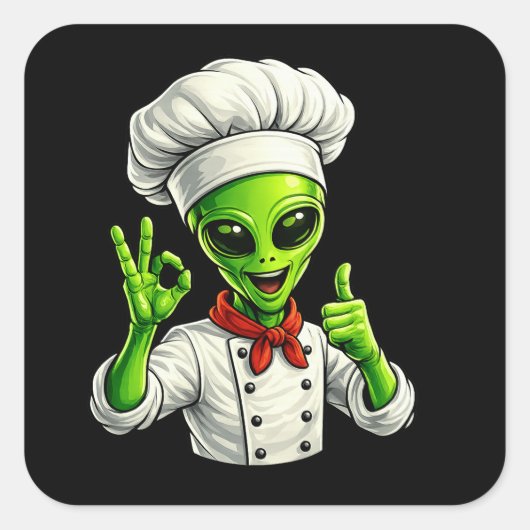 Grappige Alien Chef Ontwerp Cute Ruimte Kok Met Ch Vierkante Sticker (Voorkant)