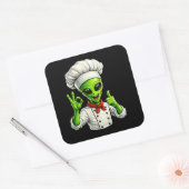 Grappige Alien Chef Ontwerp Cute Ruimte Kok Met Ch Vierkante Sticker (Envelop)