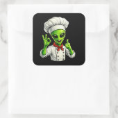 Grappige Alien Chef Ontwerp Cute Ruimte Kok Met Ch Vierkante Sticker (Tas)