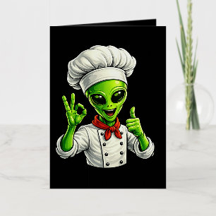Grappige Alien Chef Ontwerp Schattige Ruimtekok Me Folie Feestdagenkaart