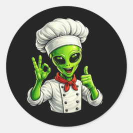 Grappige Alien Chef Ontwerp Schattige Ruimtekok Me Ronde Sticker