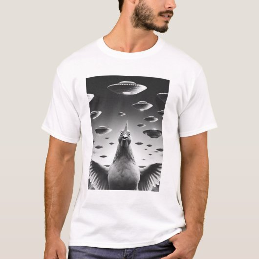 Grappige Alien Chicken UFO Dairy Chicken Selfie me T-shirt (Voorkant)