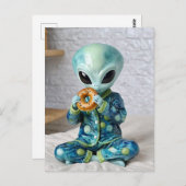 Grappige alien die een bagel in bed eet briefkaart (Voorkant / Achterkant)