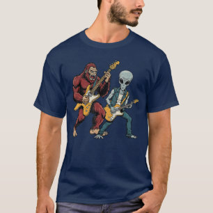 Grappige Alien die Gitaar Rockmuziek Speelt Muzika T-shirt
