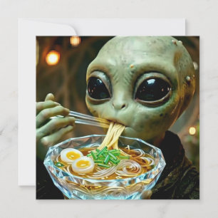 Grappige Alien die Ramen Noedels eet
