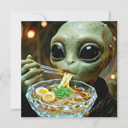 Grappige Alien die Ramen Noedels eet (Voorkant)