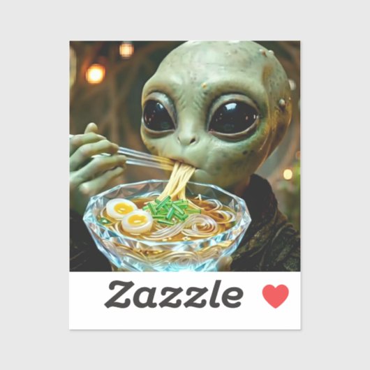 Grappige Alien die Ramen Noedels eet Sticker (Vel)